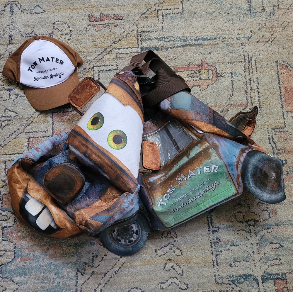 Disney Cars 3D Tow Mater Kids Halloween Costume Set Hat Outfit 4-6 4T 5T 6 7 8